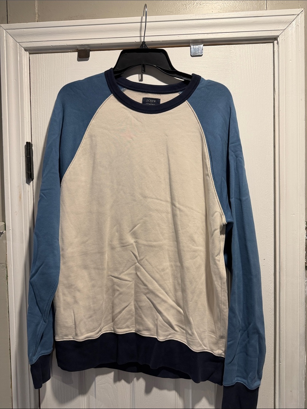 J. Crew Crewneck Colorblock Sweatshirt in Cream and Blue